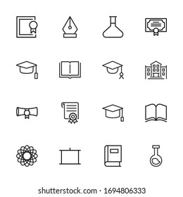 Stroke line icons set of study. Simple symbols for app development and website design. Vector outline pictograms isolated on a white background. Pack of stroke icons. 