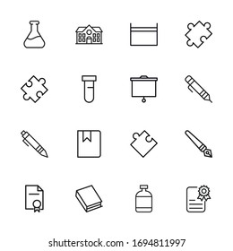 Stroke line icons set of study. Simple symbols for app development and website design. Vector outline pictograms isolated on a white background. Pack of stroke icons. 