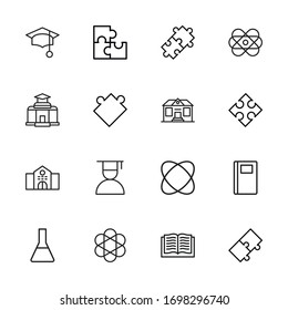 Stroke line icons set of study. Simple symbols for app development and website design. Vector outline pictograms isolated on a white background. Pack of stroke icons. 