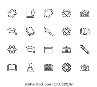 Stroke line icons set of study. Simple symbols for app development and website design. Vector outline pictograms isolated on a white background. Pack of stroke icons. 