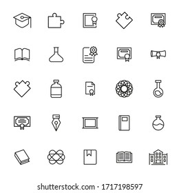 Stroke line icons set of study. Simple symbols for app development and website design. Vector outline pictograms isolated on a white background. Pack of stroke icons. 