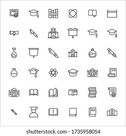 Stroke line icons set of study. Simple symbols for app development and website design. Vector outline pictograms isolated on a white background. Pack of stroke icons. 