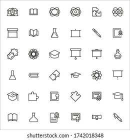 Stroke line icons set of study. Simple symbols for app development and website design. Vector outline pictograms isolated on a white background. Pack of stroke icons. 