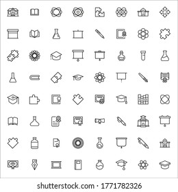 Stroke line icons set of study. Simple symbols for app development and website design. Vector outline pictograms isolated on a white background. Pack of stroke icons. 