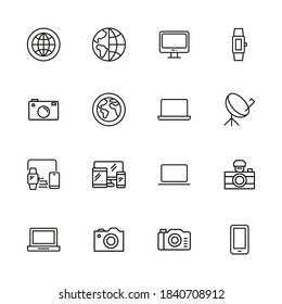 Stroke line icons set of technology. Simple symbols for app development and website design. Vector outline pictograms isolated on a white background. Pack of stroke icons.