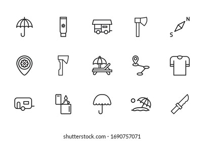 Stroke line icons set of tourism. Simple symbols for app development and website design. Vector outline pictograms isolated on a white background. Pack of stroke icons. 
