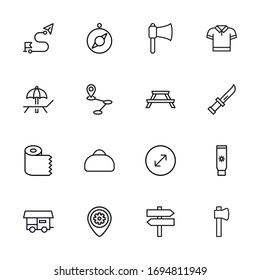 Stroke line icons set of tourism. Simple symbols for app development and website design. Vector outline pictograms isolated on a white background. Pack of stroke icons. 