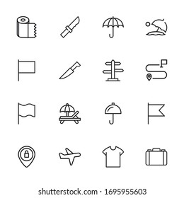 Stroke line icons set of tourism. Simple symbols for app development and website design. Vector outline pictograms isolated on a white background. Pack of stroke icons. 