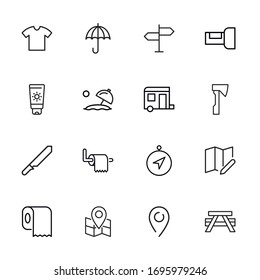 Stroke line icons set of tourism. Simple symbols for app development and website design. Vector outline pictograms isolated on a white background. Pack of stroke icons. 