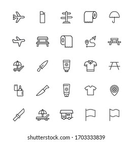 Stroke line icons set of tourism. Simple symbols for app development and website design. Vector outline pictograms isolated on a white background. Pack of stroke icons. 