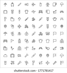 Stroke line icons set of tourism. Simple symbols for app development and website design. Vector outline pictograms isolated on a white background. Pack of stroke icons. 