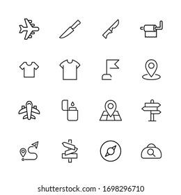 Stroke line icons set of travel. Simple symbols for app development and website design. Vector outline pictograms isolated on a white background. Pack of stroke icons. 