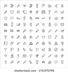 Stroke line icons set of travel. Simple symbols for app development and website design. Vector outline pictograms isolated on a white background. Pack of stroke icons. 