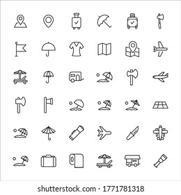Stroke line icons set of travel. Simple symbols for app development and website design. Vector outline pictograms isolated on a white background. Pack of stroke icons. 