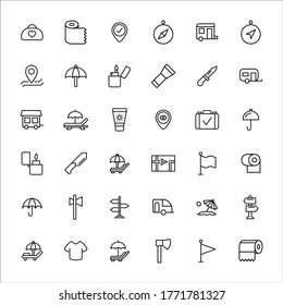 Stroke line icons set of travel. Simple symbols for app development and website design. Vector outline pictograms isolated on a white background. Pack of stroke icons. 