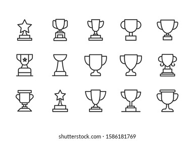 Stroke line icons set of trophy. Simple symbols for app development and website design. Vector outline pictograms isolated on a white background. Pack of stroke icons. 