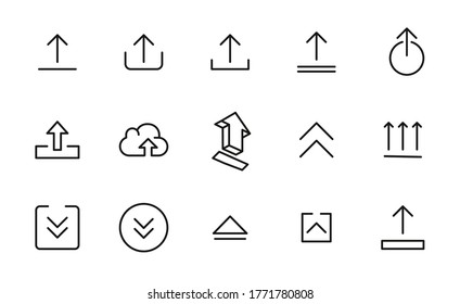 Stroke line icons set of upload. Simple symbols for app development and website design. Vector outline pictograms isolated on a white background. Pack of stroke icons.