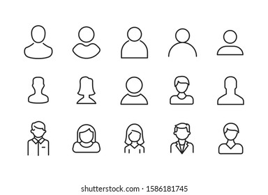 Stroke line icons set of user. Simple symbols for app development and website design. Vector outline pictograms isolated on a white background. Pack of stroke icons. 