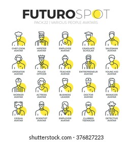 Stroke line icons set of various human avatars, people profession profile. Modern flat linear pictogram concept. Premium quality outline symbol collection. Simple vector material design, web graphics.