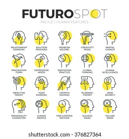 Stroke line icons set of various mental features of human brain process. Modern flat linear pictogram concept. Premium quality outline symbol collection. Simple vector material design of web graphics.