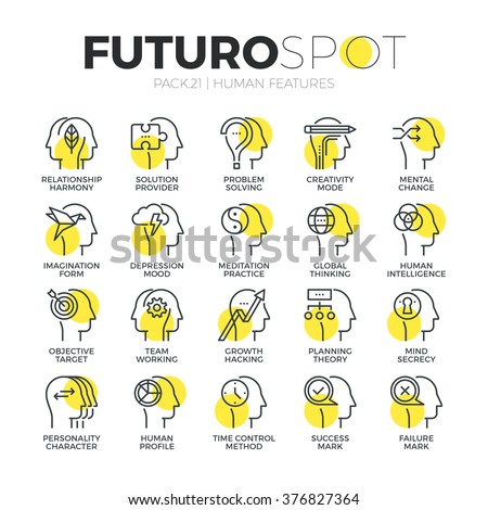 Stroke line icons set of various mental features of human brain process. Modern flat linear pictogram concept. Premium quality outline symbol collection. Simple vector material design of web graphics.