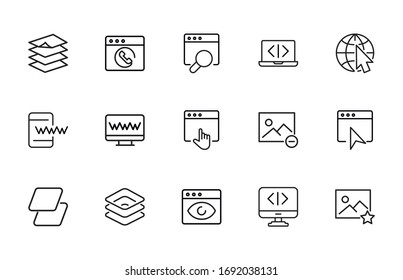 Stroke line icons set of web design. Simple symbols for app development and website design. Vector outline pictograms isolated on a white background. Pack of stroke icons. 