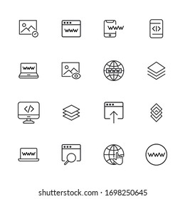 Stroke line icons set of web design. Simple symbols for app development and website design. Vector outline pictograms isolated on a white background. Pack of stroke icons. 