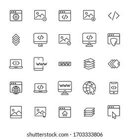 Stroke line icons set of web design. Simple symbols for app development and website design. Vector outline pictograms isolated on a white background. Pack of stroke icons. 