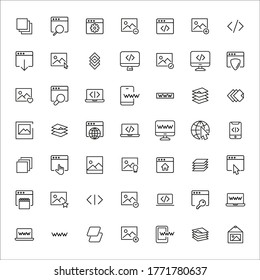 Stroke line icons set of web design. Simple symbols for app development and website design. Vector outline pictograms isolated on a white background. Pack of stroke icons. 