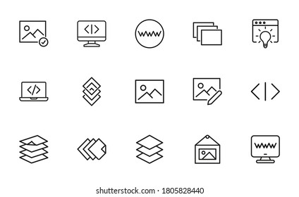 Stroke line icons set of web design. Simple symbols for app development and website design. Vector outline pictograms isolated on a white background. Pack of stroke icons.