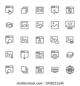 Stroke line icons set of web design. Simple symbols for app development and website design. Vector outline pictograms isolated on a white background. Pack of stroke icons.