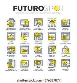 Stroke line icons set of web coding, API programming and customization. Modern flat linear pictogram concept. Premium quality outline symbol collection. Simple vector material design of web graphics.