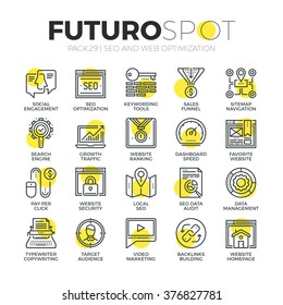 Stroke line icons set of website SEO process, of search engine optimization. Modern flat linear pictogram concept. Premium quality outline symbol collection. Simple vector material design, web graphic