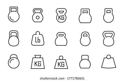 Stroke line icons set of weight. Simple symbols for app development and website design. Vector outline pictograms isolated on a white background. Pack of stroke icons.