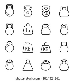 Stroke line icons set of weight. Simple symbols for app development and website design. Vector outline pictograms isolated on a white background. Pack of stroke icons.
