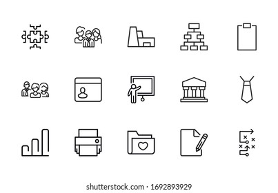 Stroke line icons set of work. Simple symbols for app development and website design. Vector outline pictograms isolated on a white background. Pack of stroke icons. 

