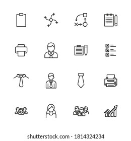 Stroke line icons set of work. Simple symbols for app development and website design. Vector outline pictograms isolated on a white background. Pack of stroke icons.