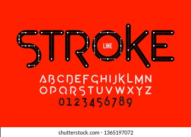 Stroke line style font, alphabet letters and numbers vector illustration