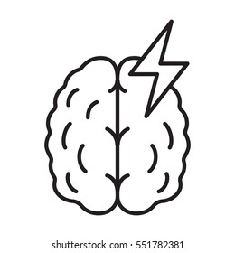 Stroke linear icon. Thin line illustration. Human brain with lightning. Cerebral hemorrhage contour symbol. Vector isolated outline drawing