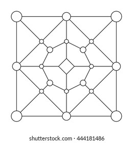 Stroke linear isolated geometric figure. Scientific grid. Chemical lattice structure. Compound model. Fundamental nuclear particle. Sacral symbol. Magic metaphysic emblem sign. Cosmic astral shape.