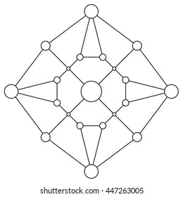 Stroke linear isolated geometric figure. Scientific grid. Chemical lattice structure. Compound model. Fundamental nuclear particle. Sacral symbol. Magic metaphysic emblem sign. Cosmic astral shape.