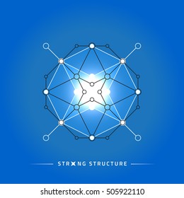 Stroke linear isolated geometric figure. Scientific grid. Chemical lattice structure. Compound model. Fundamental nuclear particle. Sacral symbol. Magic metaphysic emblem sign. Cosmic astral shape.