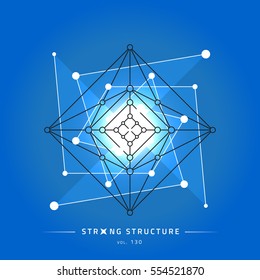 Stroke linear isolated geometric figure. Scientific grid. Chemical lattice structure. Compound model. Fundamental nuclear particle. Sacral symbol. Magic metaphysic emblem sign. Cosmic astral shape.