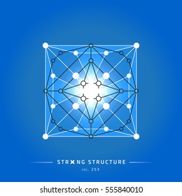 Stroke linear isolated geometric figure. Scientific grid. Chemical lattice structure. Compound model. Fundamental nuclear particle. Sacral symbol. Magic metaphysic emblem sign. Cosmic astral shape.