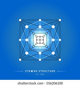 Stroke linear isolated geometric figure. Scientific grid. Chemical lattice structure. Compound model. Fundamental nuclear particle. Sacral symbol. Magic metaphysic emblem sign. Cosmic astral shape.