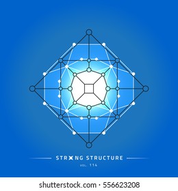 Stroke linear isolated geometric figure. Scientific grid. Chemical lattice structure. Compound model. Fundamental nuclear particle. Sacral symbol. Magic metaphysic emblem sign. Cosmic astral shape.