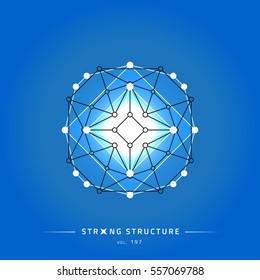 Stroke linear isolated geometric figure. Scientific grid. Chemical lattice structure. Compound model. Fundamental nuclear particle. Sacral symbol. Magic metaphysic emblem sign. Cosmic astral shape.