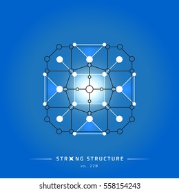 Stroke linear isolated geometric figure. Scientific grid. Chemical lattice structure. Compound model. Fundamental nuclear particle. Sacral symbol. Magic metaphysic emblem sign. Cosmic astral shape.