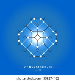 Stroke linear isolated geometric figure. Scientific grid. Chemical lattice structure. Compound model. Fundamental nuclear particle. Sacral symbol. Magic metaphysic emblem sign. Cosmic astral shape.