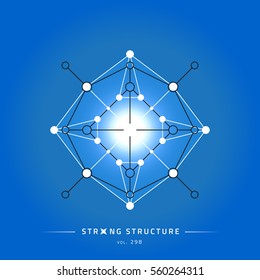 Stroke linear isolated geometric figure. Scientific grid. Chemical lattice structure. Compound model. Fundamental nuclear particle. Sacral symbol. Magic metaphysic emblem sign. Cosmic astral shape.